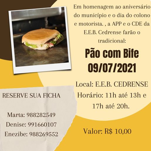 Escola Cedrense realiza comercialização do tradicional pão com bife