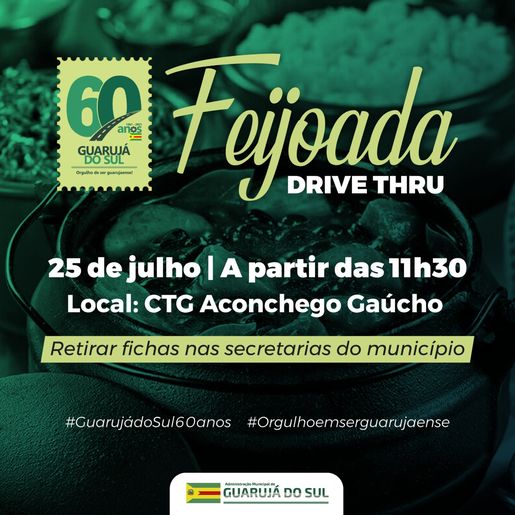 Tradicional feijoada do aniversário de Guarujá do Sul será em formato drive-thru