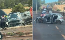 Veículo sai da pista após acidente na SC 163, em Descanso 