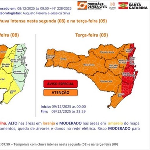 Campo Erê suspende aulas na rede municipal e estadual devido previsão de ciclone 