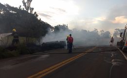 Veículo pega fogo e motorista sofre ferimentos graves em acidente na SC-163