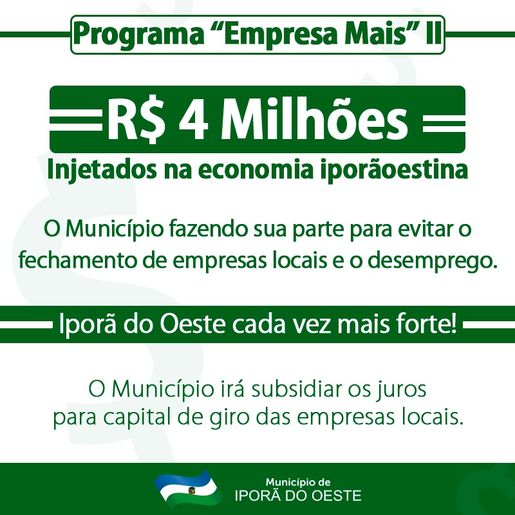Iporã do Oeste institui programa para auxiliar na recuperação financeira de empresas
