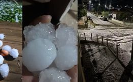 Temporal com granizo cobre ruas de SC com 'bolas' de gelo