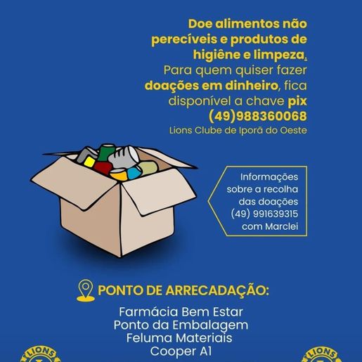 Lions Clube de Iporã do Oeste  promove campanha solidária em prol do Rio Grande do Sul
