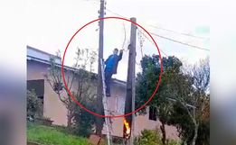 Morador corta fio de energia elétrica após fogo em poste; vídeo