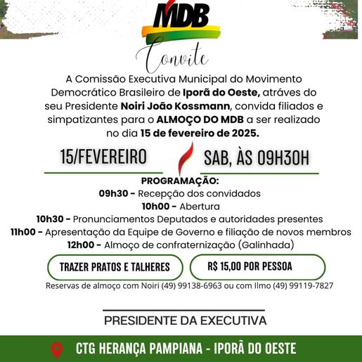 Diretório do MDB de Iporã do Oeste terá  encontro neste sábado