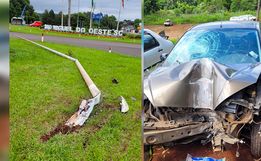 Condutor causa danos no trevo de São Miguel do Oeste