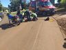 Mulher fica ferida ao colidir moto em caminhão e sofrer queda na avenida em Iporã do Oeste