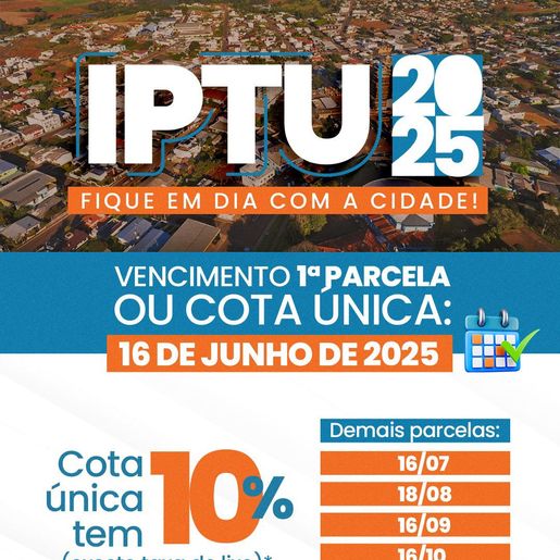 Vencimento da Primeira Parcela do IPTU acontece no próximo dia 16, em Guaraciaba