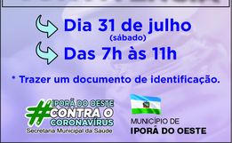 Iporã do Oeste vacina público a partir de 33 anos neste sábado