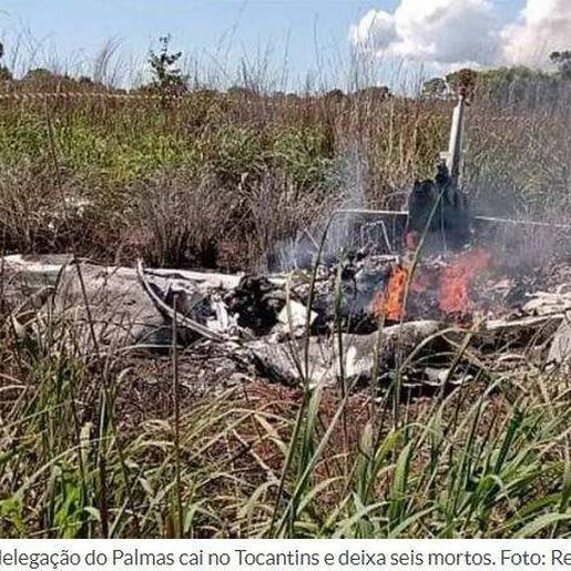 Aeronave com delegação do Palmas cai e seis morrem no Tocantins