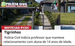 Polícia Civil indicia professor que manteve relacionamento com aluna de 14 anos