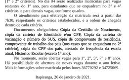 Escola Porto Novo lança edital de matrículas