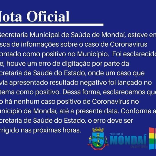 Anúncio de caso positivo de Covid-19 em Mondaí foi erro de digitação no sistema do Estado 