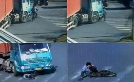 VÍDEO: Ciclista sobrevive após ser atropelado por um caminhão