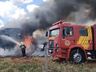 Colheitadeira é destruída pelo fogo em Campo Erê