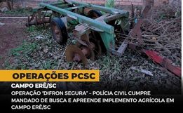 Implemento agrícola é apreendido em Campo Erê