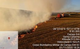 Bombeiros combatem incêndio em lavoura de trigo 