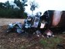 Após colisão, caminhão e carro pegam fogo na BR-158 e uma pessoa morre carbonizada