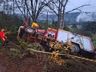 Caminhão dos bombeiros sai da pista a caminho de incêndio no interior de Mondaí