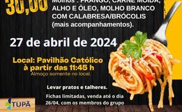 Tradicional macarronada do grupo Escoteiro Tupã  acontece neste sábado